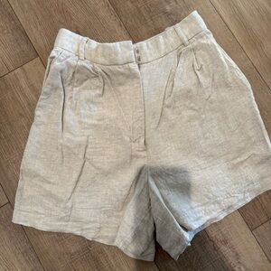 Abercrombie & Fitch High-Waist Pleated Linen Shorts - Light Tan